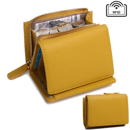 Genuine Leather RFID Small Wallet with Coin Pocket in Yellow