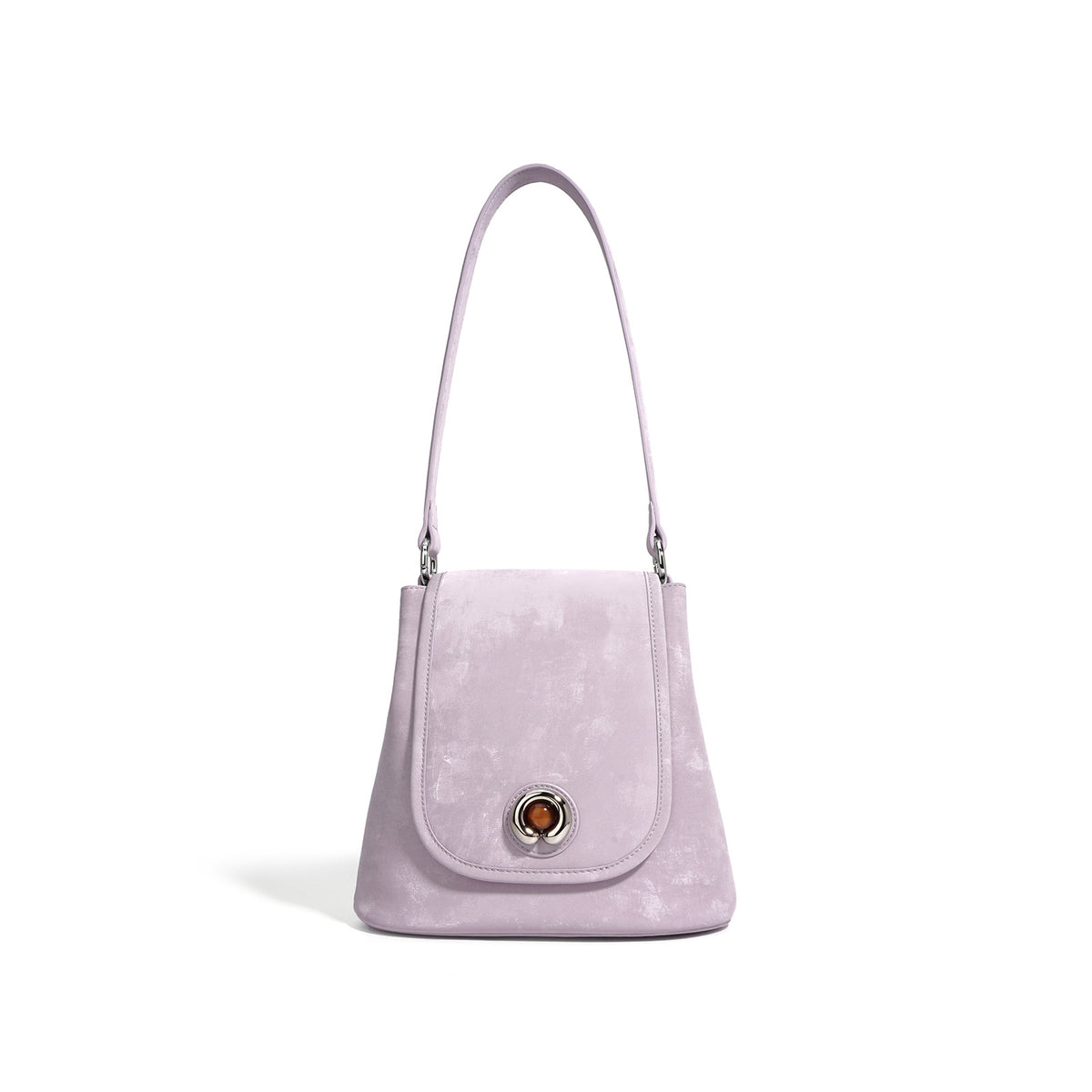 Split Leather Small Bucket Bag with Magnetic Flap in Hyacinth Purple