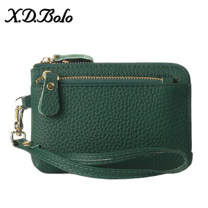 Green genuine leather small clutch wallet front view