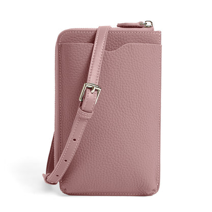 Cowhide Leather Vertical Phone Crossbody Bag in Baby Pink