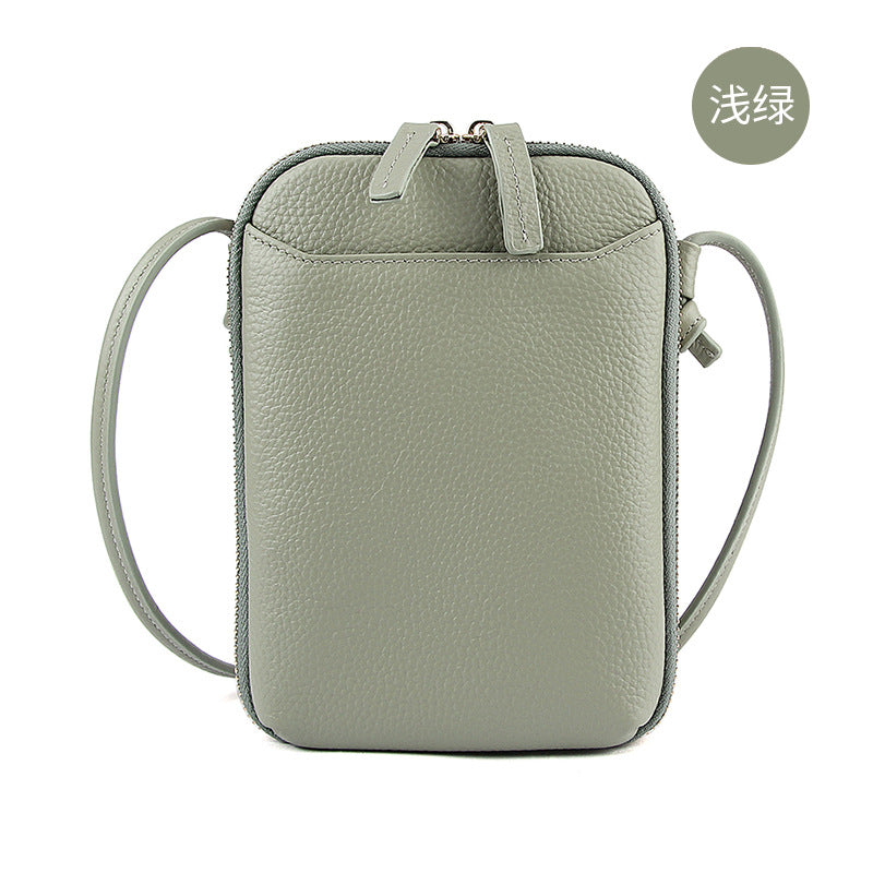 Cowhide Vertical Crossbody Phone Bag, Pebbled in Light Green