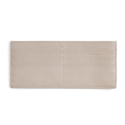 Off white slim leather wallet with stitched card slots on white background