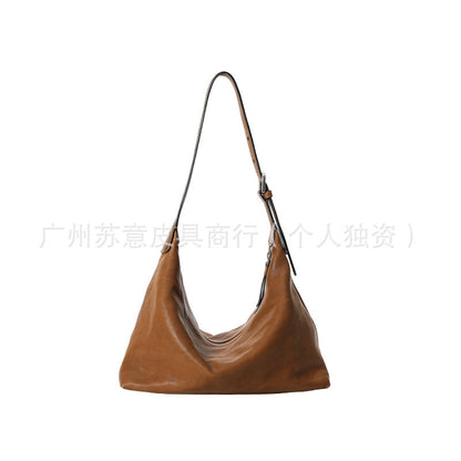 Top-Grain Cowhide Shoulder Hobo Bag in Pale Taupe, Large
