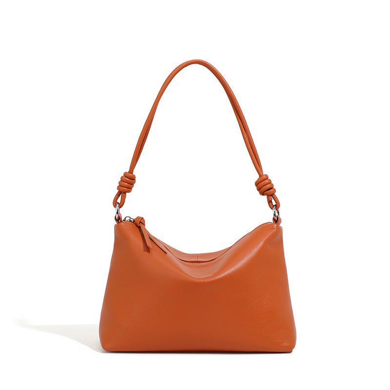 Pebbled Cowhide Leather Tote Shoulder Bag in Caramel