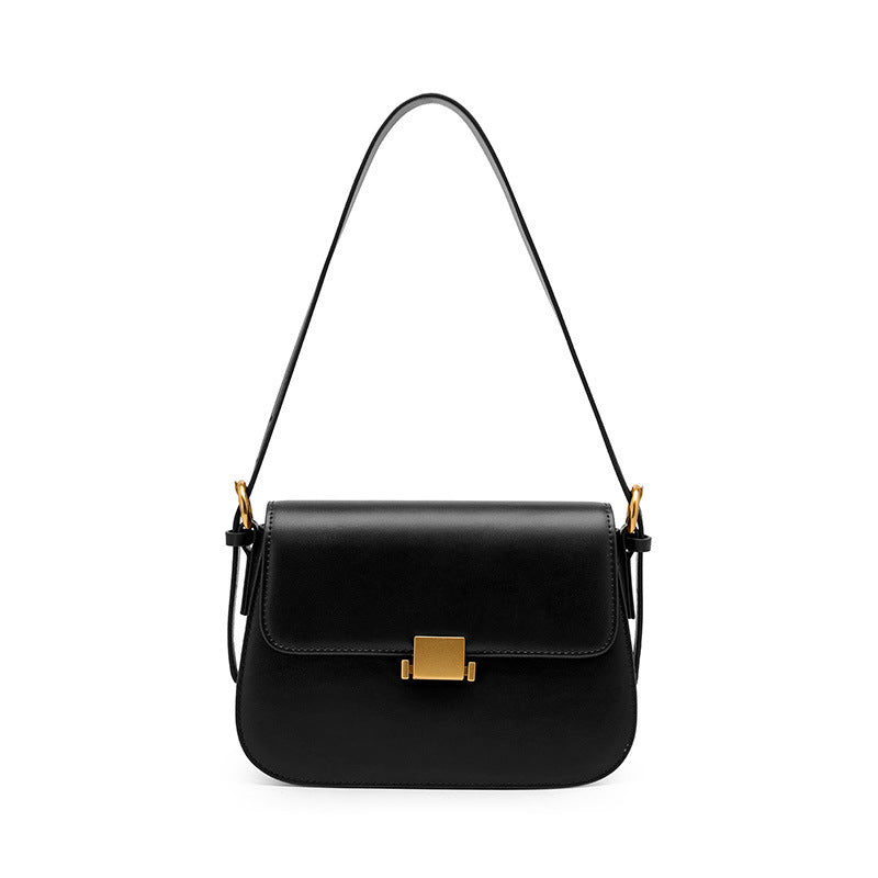 Cowhide Leather Small Shoulder Bag in Black