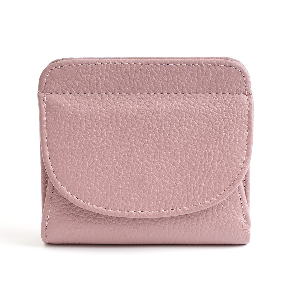 Genuine Leather Bifold Wallet with 8 Card Slots in Light Pink
