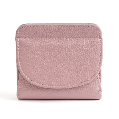 Genuine Leather Bifold Wallet with 8 Card Slots in Light Pink