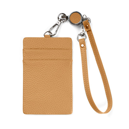 Leather Slim ID Badge Holder with Reel & Strap in Coffee