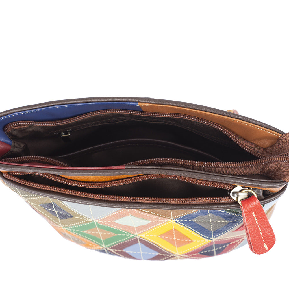 Open bag showing the polyester-lined interior and zip compartments