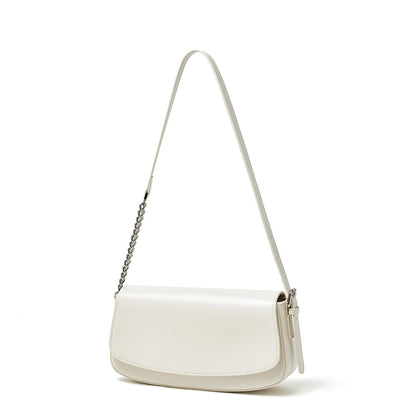 Cowhide Leather Baguette Saddle Shoulder Bag in Off-White