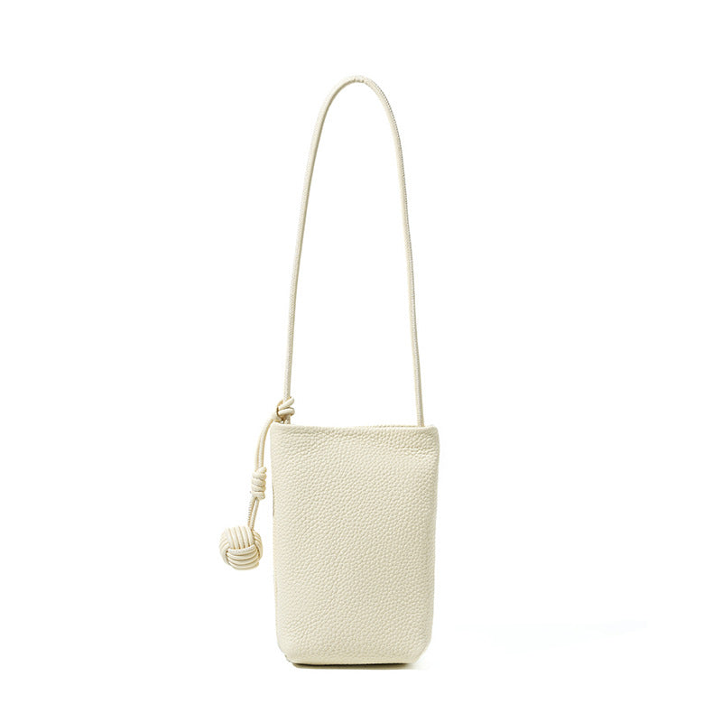 Cowhide Leather Micro Bucket Phone Crossbody Bag in Milkshake White