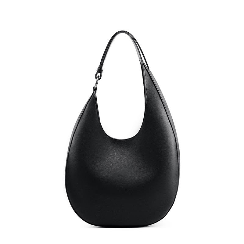 Split Leather Crescent Shoulder Bag in Black
