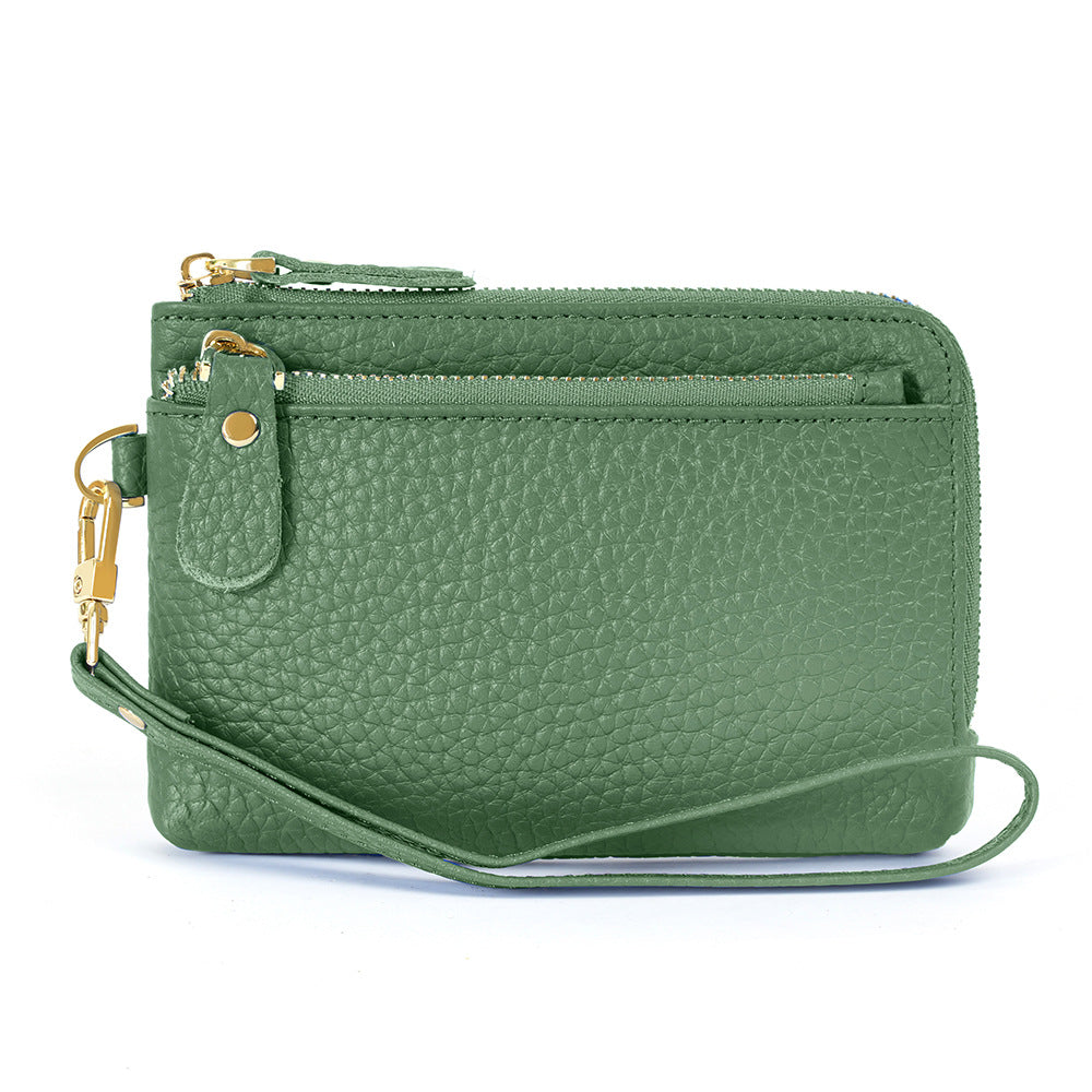 Ocean green genuine cowhide mini clutch wallet for daily use