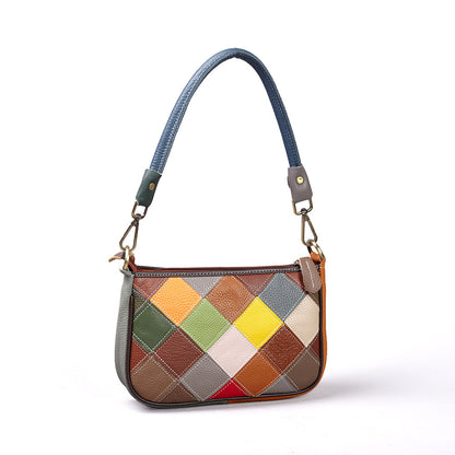Reverse view of the geometric multicolor patchwork bag