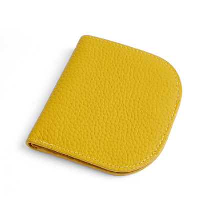 Cowhide Leather Compact Bifold Wallet in Yellow