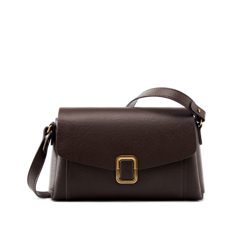 Cowhide Leather Small Crossbody Bag with Adjustable Strap in Chocolate