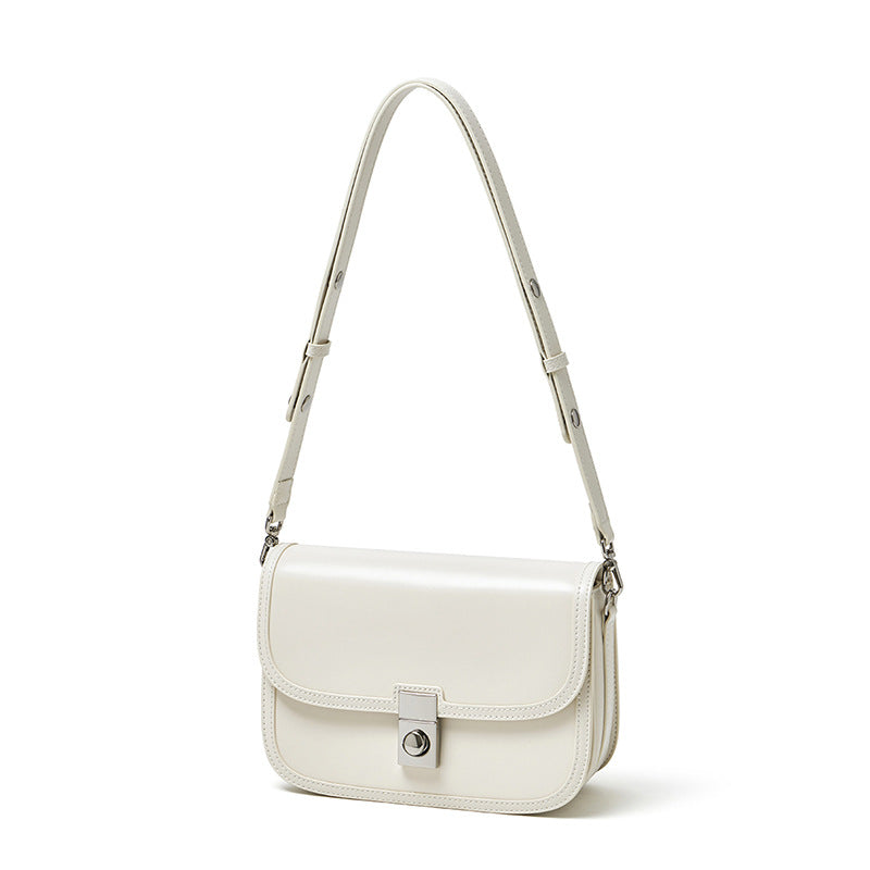 Cowhide Leather Messenger Crossbody Bag – Color Options in Off-White