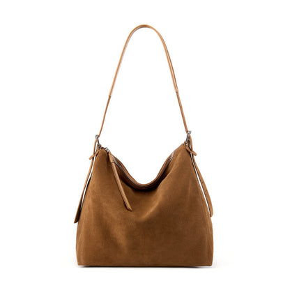 Suede Cowhide Small Plus Shoulder Tote Bag in Caramel