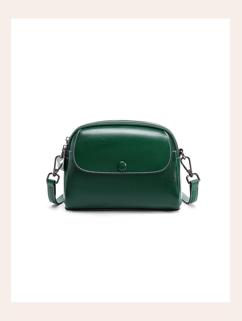 Avocado green oil-waxed cowhide crossbody bag front view