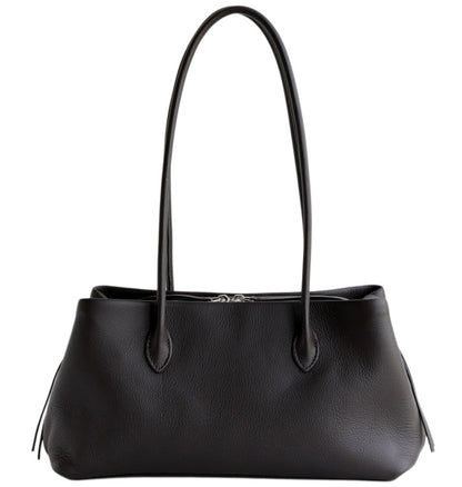 Black leather shoulder tote front view