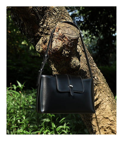 Bottom view of brown leather bag showing stitching