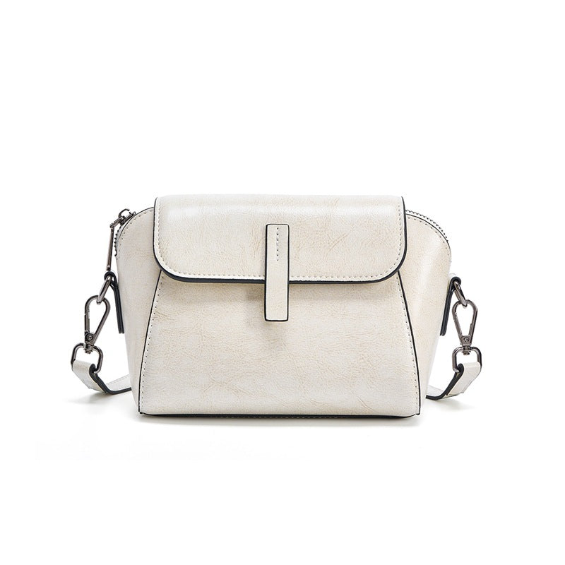 Cowhide Oil-Wax Leather Small Crossbody Bag in Milk White