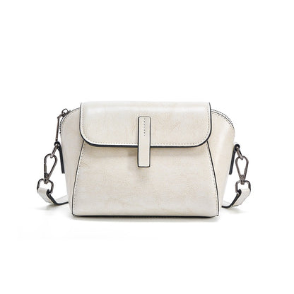 Cowhide Oil-Wax Leather Small Crossbody Bag in Milk White