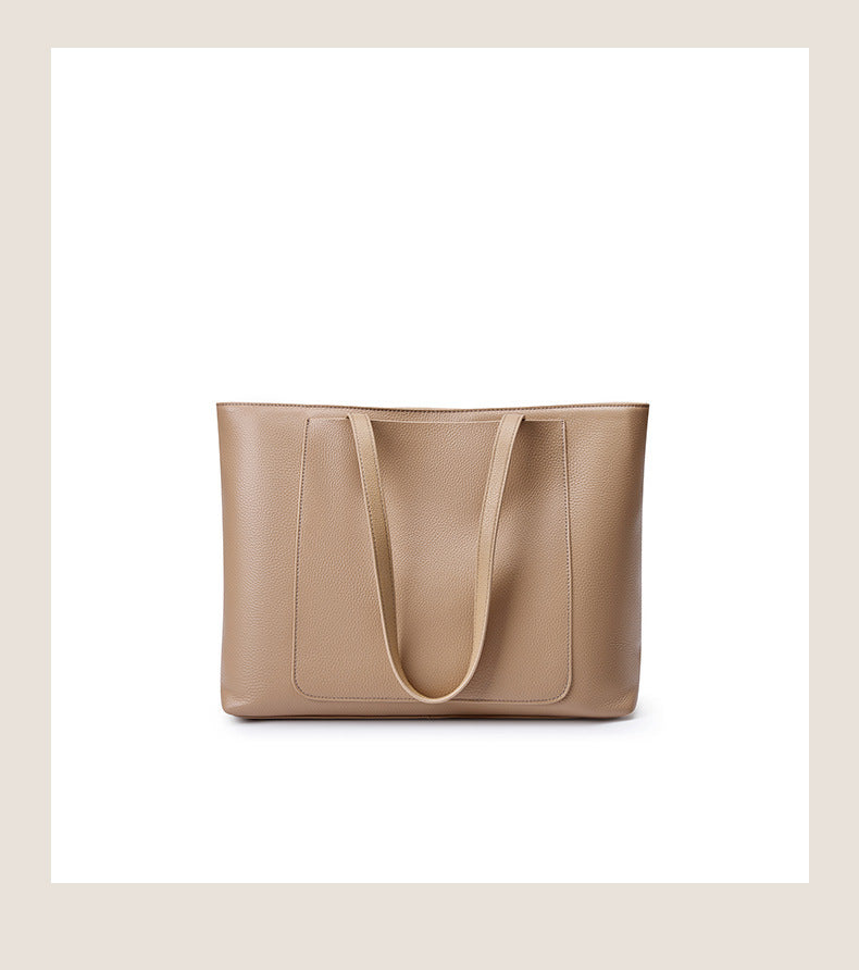 Back view of apricot leather tote bag with clean seamed construction