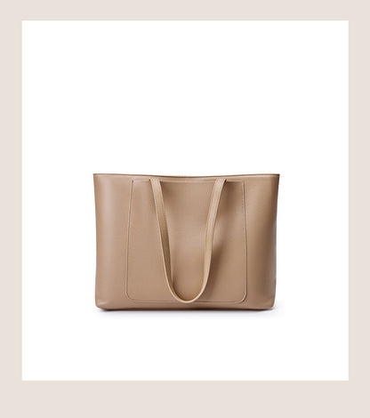 Back view of apricot leather tote bag with clean seamed construction