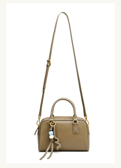 Cowhide Leather Double-Handle Pillow Crossbody Bag