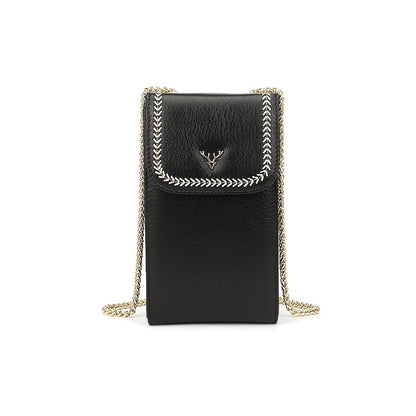Top-Grain Cowhide Micro Crossbody Phone Bag with Chain Strap in Black
