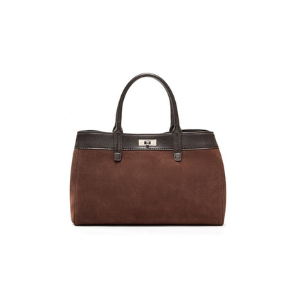 Suede Cowhide Top-Handle Shoulder Bag in Coffee Suede
