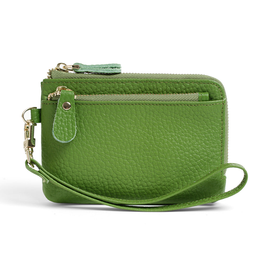 Apple green small leather zip wallet in casual style
