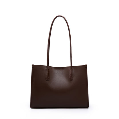 Soft Cowhide Leather Tote Bag, Spacious Shoulder Handbag in Coffee Brown