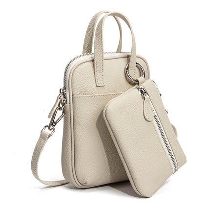 Pebbled Cowhide Micro Crossbody Bag in Off-White