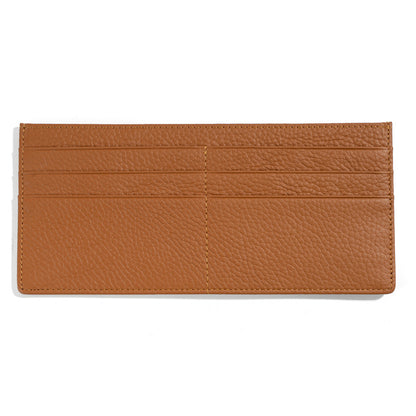 Cowhide Leather Slim Long Wallet with 6 Card Slots in Coffee