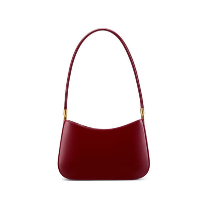 Cowhide Leather Shoulder Bag in Wine Red, 25.5 x 14 x 6 cm