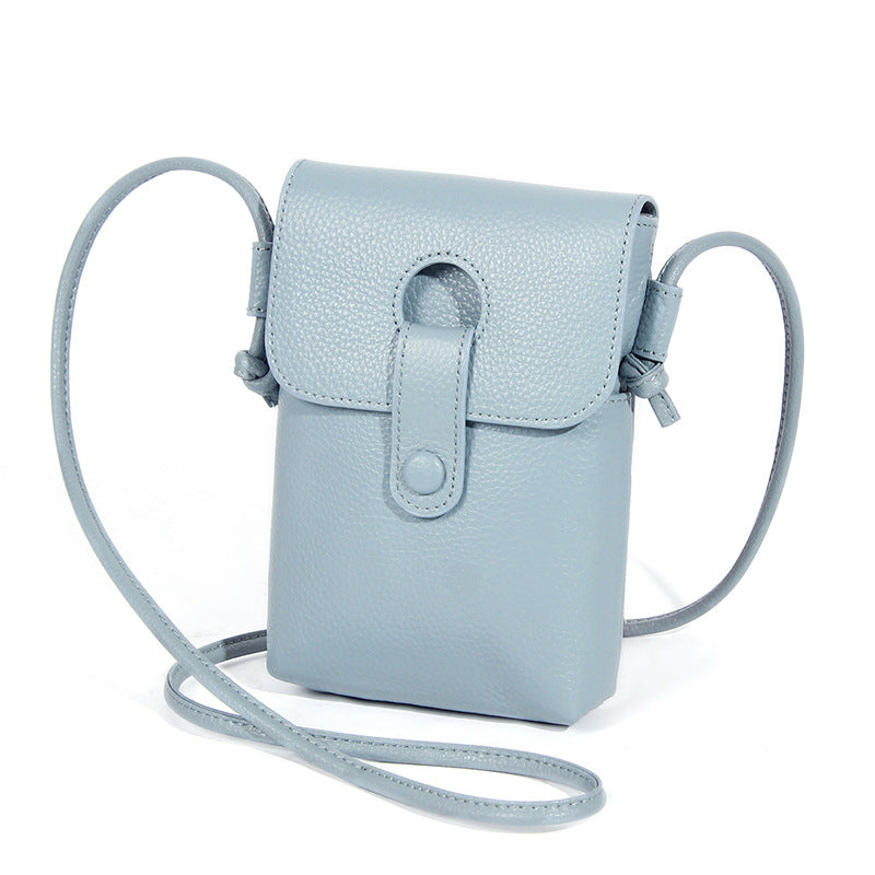 Pebbled Cowhide Micro Crossbody Phone Bag in Light Blue