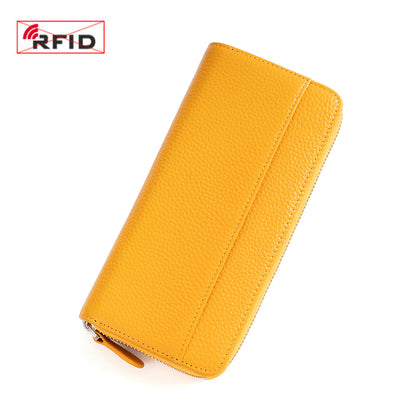 Top-Grain Cowhide Zip-Around Long Wallet with RFID Blocking in Sunflower