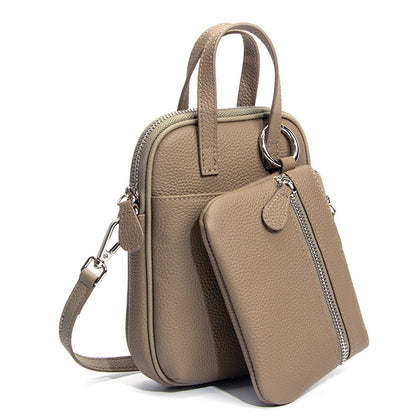 Pebbled Cowhide Micro Crossbody Bag in Trench Gray