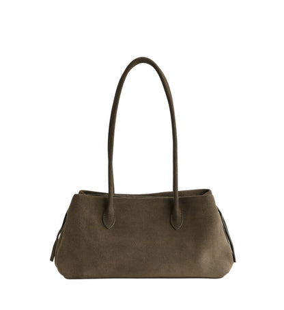 Green nubuck shoulder tote shown from the front