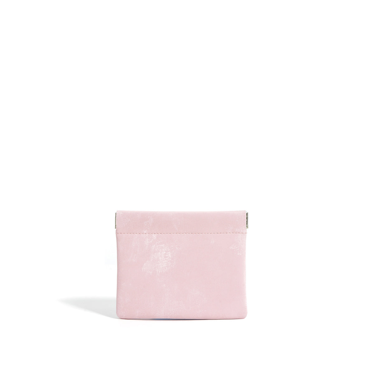 Blush pink satin leather card pouch on neutral background