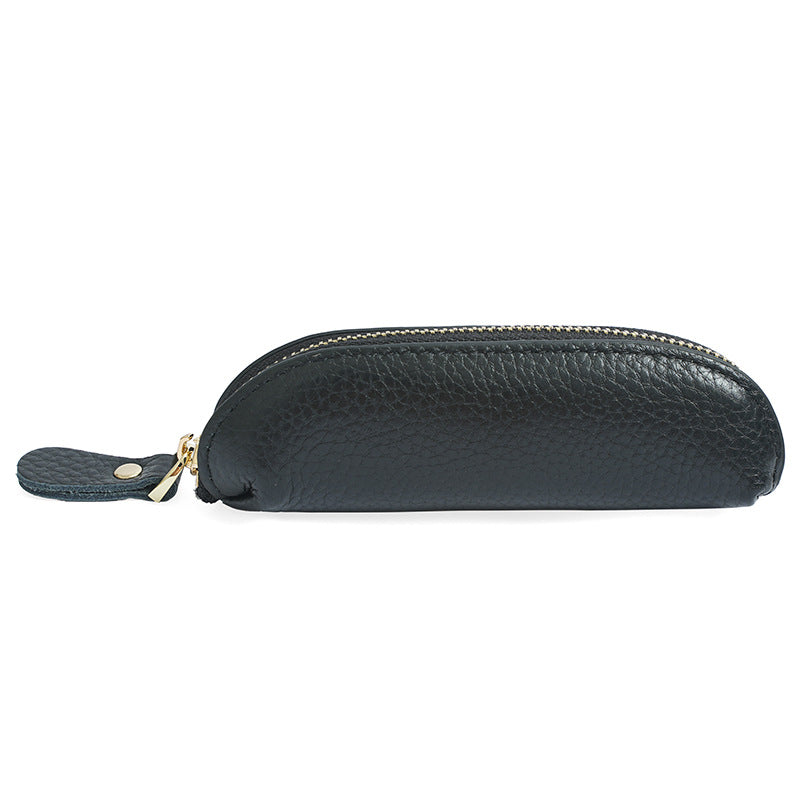 Grey blue genuine leather mini coin pouch with zipper pull