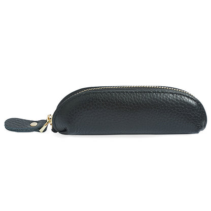 Grey blue genuine leather mini coin pouch with zipper pull