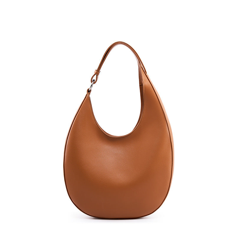 Split Leather Crescent Shoulder Bag in Brown