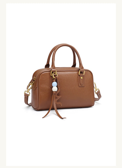 Cowhide Leather Double-Handle Pillow Crossbody Bag