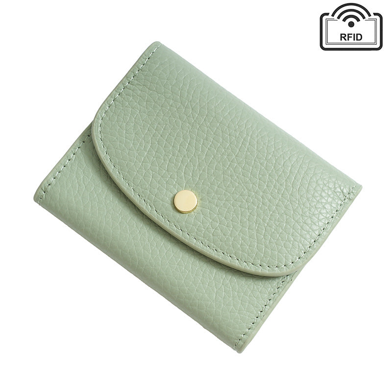 Cowhide Mini Coin Purse Wallet with RFID Card Slots in Light Green