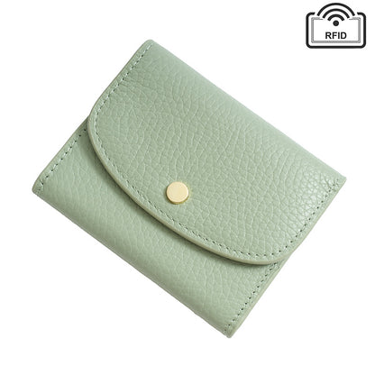 Cowhide Mini Coin Purse Wallet with RFID Card Slots in Light Green
