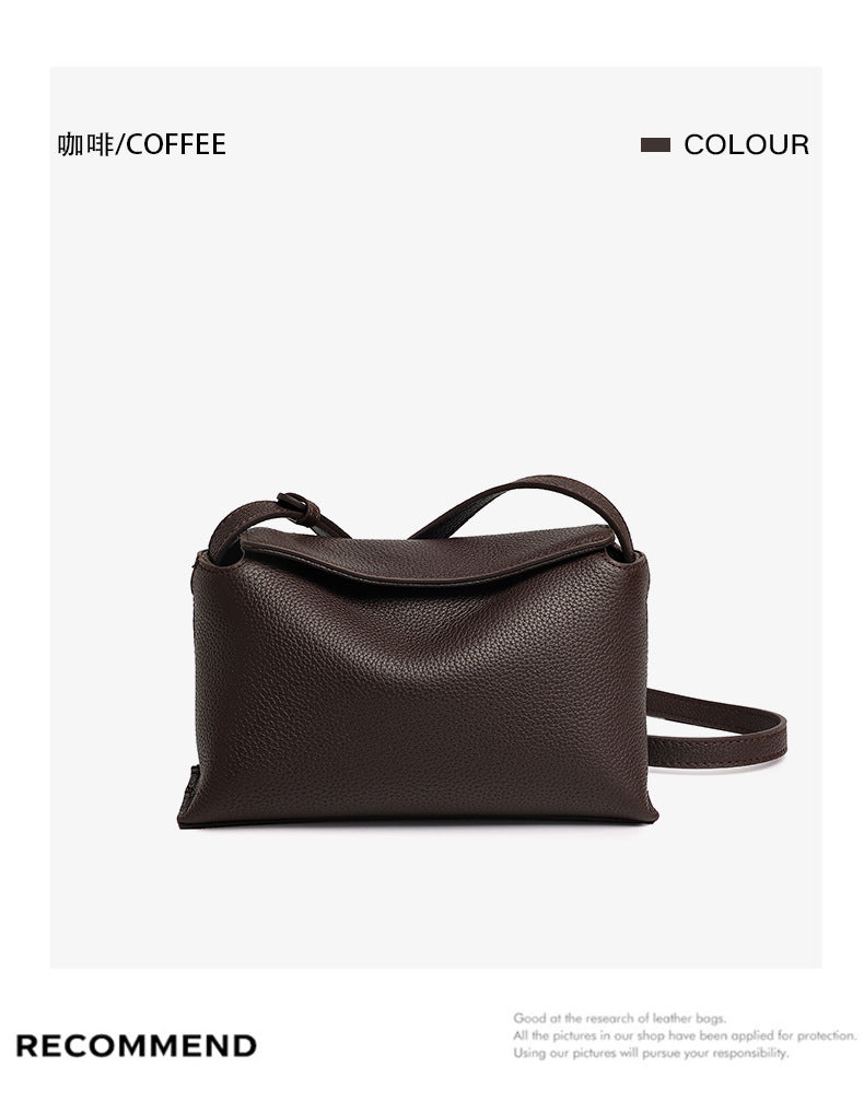 Coffee brown pebbled leather mini crossbody bag in front view