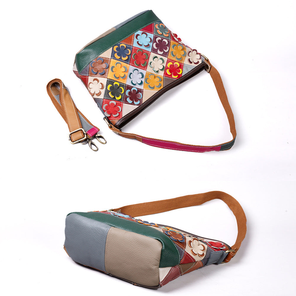 Crossbody bag shown from above and along its base